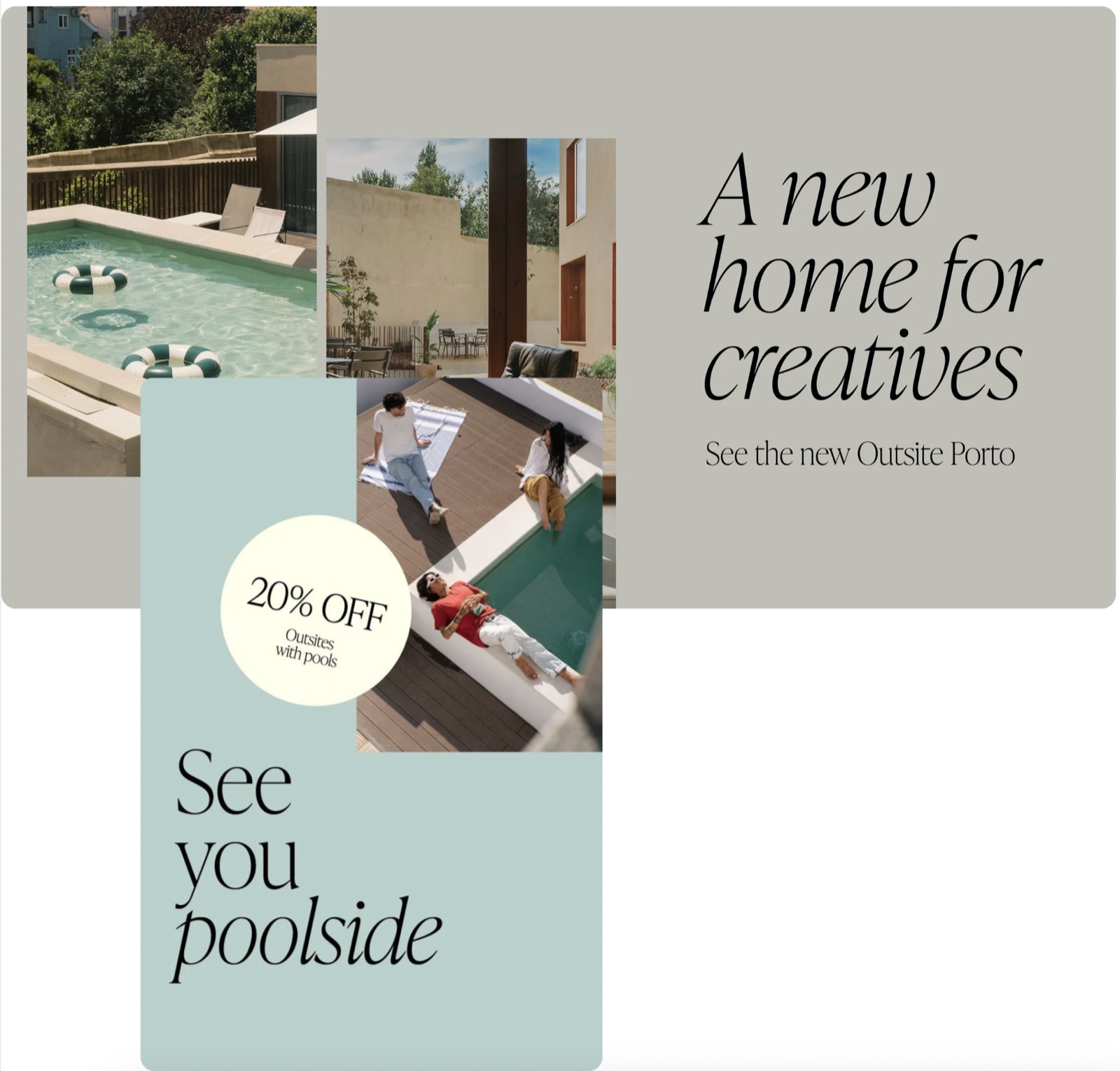 Dynamic "What's New" homepage section — "A new home for creatives" with rotating promos